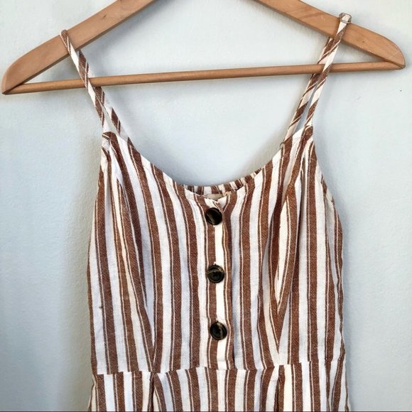 Striped Tan Jumpsuit - Picture 2 of 6